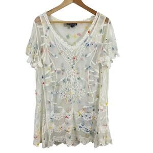 The Pyramid Collection Tank Short Sleeve  Tunic Top Shirt Lace Size MDL